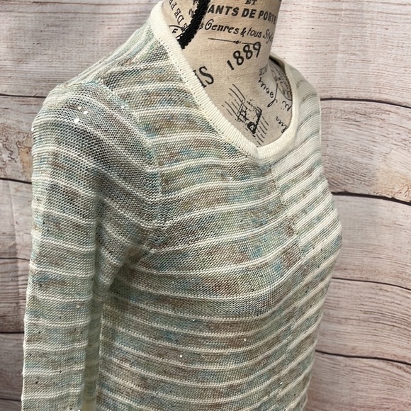 Peace of Cloth Sweater Sequins Crewneck Striped Pop of Sparkle Cotton Linen XS - Picture 3 of 9